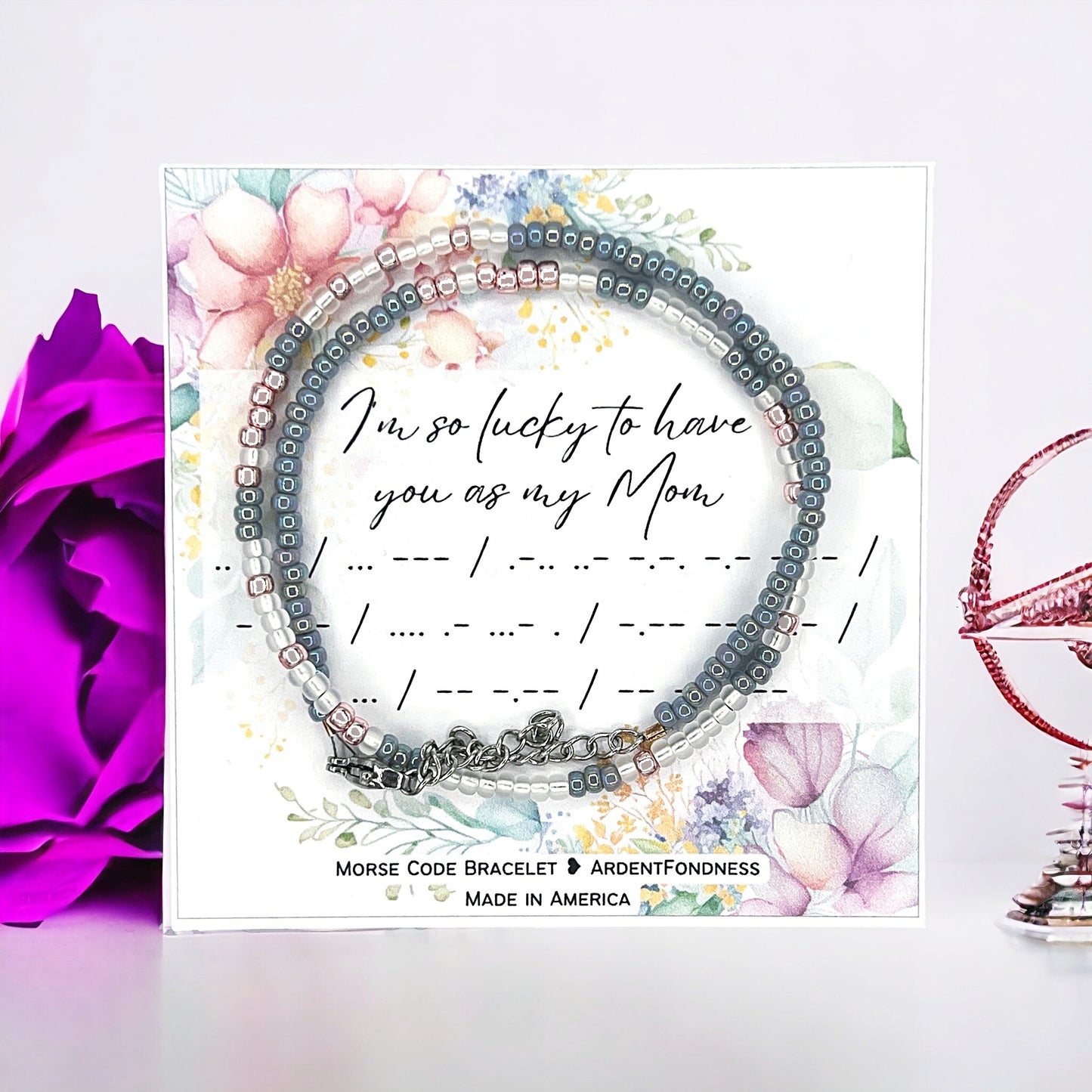 I'm so lucky to have you as my Mom Morse Code Bracelet